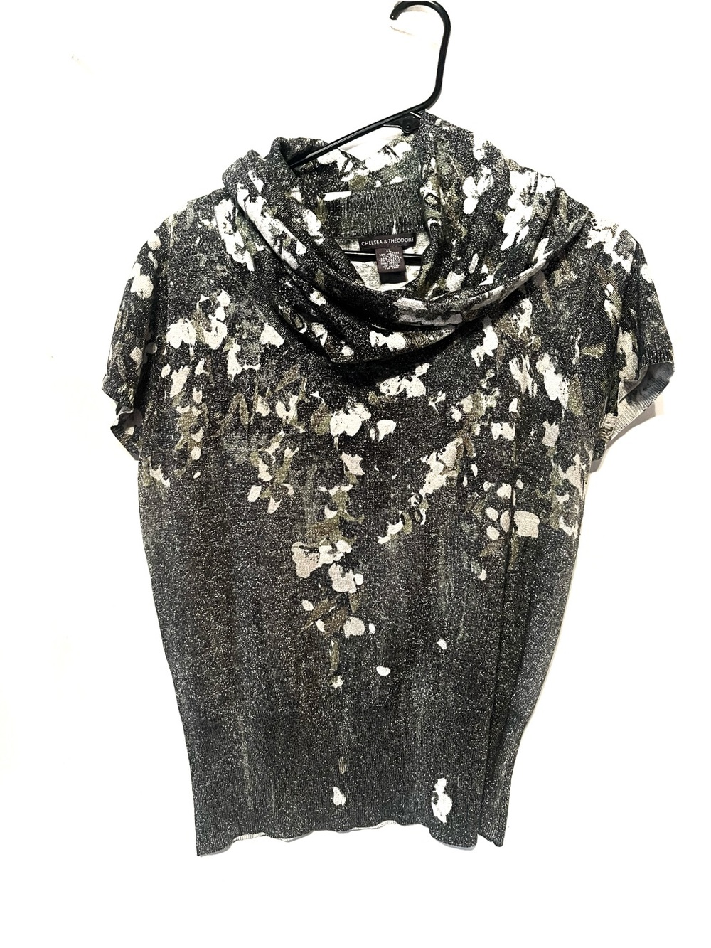 Chelsea & Theodore XL Silk Blend Metallic Cowl Neck Top Y2K Abstract